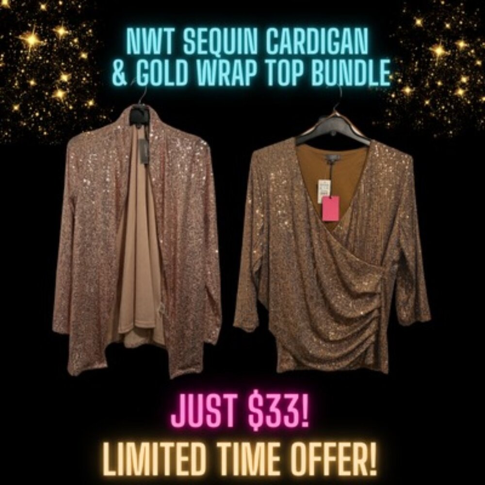 ✨NWT Sequin Cardigan & Wrap Top Bundle - Size M & 1X, Ninety Co✨